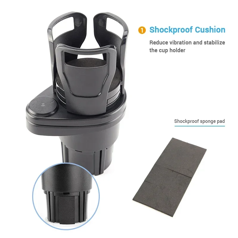 Drink Holder Insert Double Storage Beverage Stand Car Cup Holder Expander  Adapter with Adjustable Base 360° Rotating 