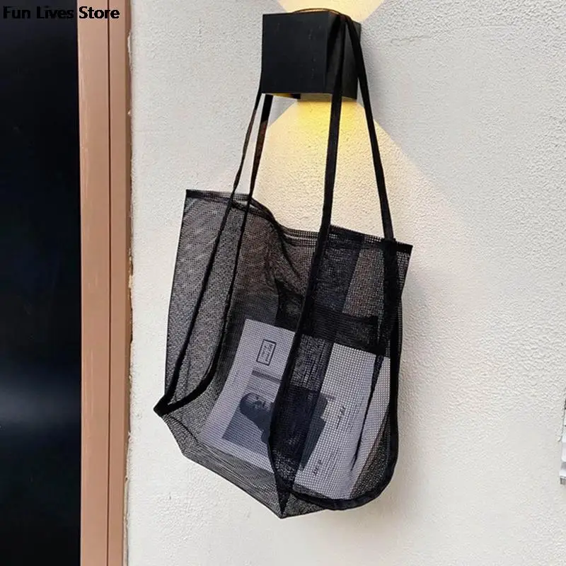 Women Tote Bags Transparent Mesh Handbag Summer Beach Totes Fashion Lightweight Shopping Bag Holiday Outdoor Storage Shoulder Purse Pouch