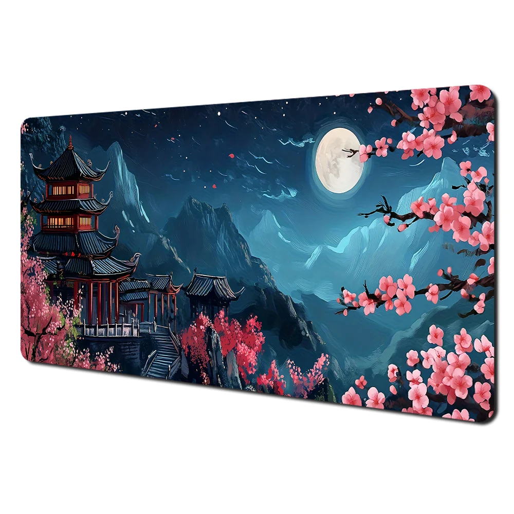 Mount Fuji Cherry Blossom Art Large Desk Mat - Stitched Edge Non-Slip Durable MousePad