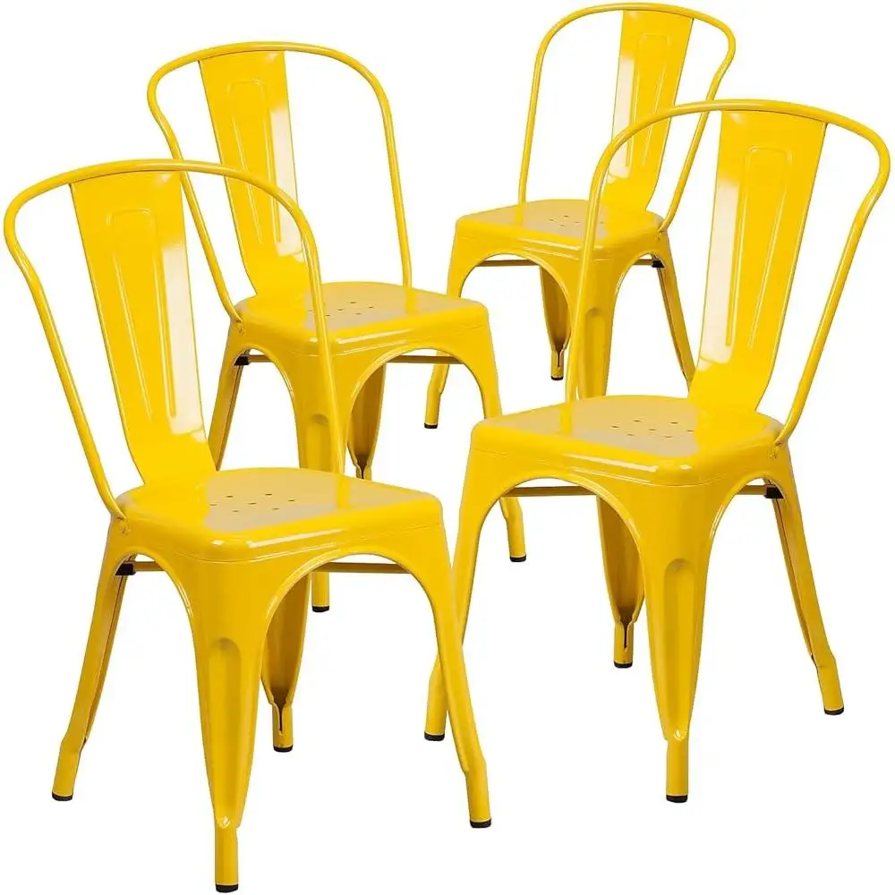 Luke Commercial Grade 4 Pack Yellow Metal Indoor-Outdoor Stackable Chair 2