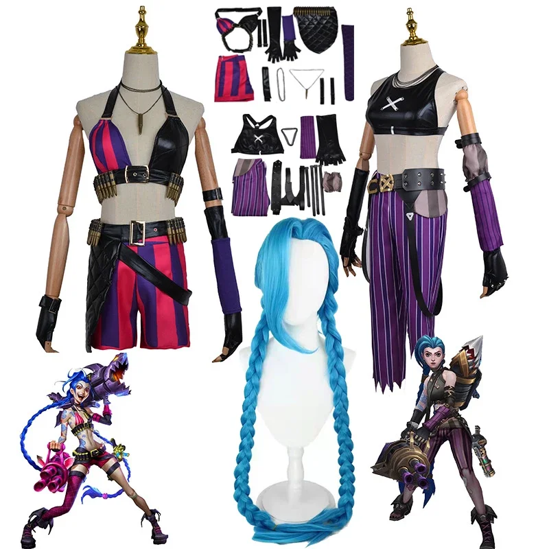 

Arcane: League of Legends LOL Anime Game Cosplay Costume Jinx Berserk Loli Skin Shorts Suit Sexy Leather Clothing Halloween Wig