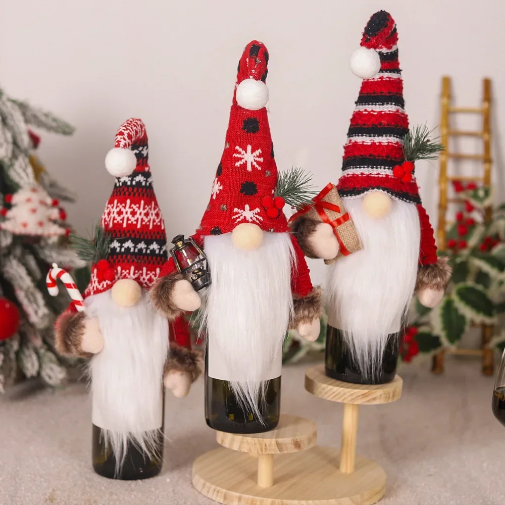 Description Picture 2 of itemChristmas Wine Bottle Cover Dwarf Doll Christmas Knitted Doll Woven Wine Bottle Bags for Christmas Party Dinner Table Decoration