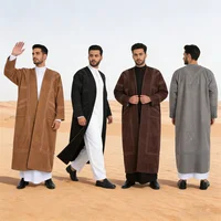 Winter Thick Warm Faux Fur Jubba Thobe Saudi Arab Robe Bisht Men Muslim Kimono Cardigan Suede Coat Abaya Dishdasha Islam Garment