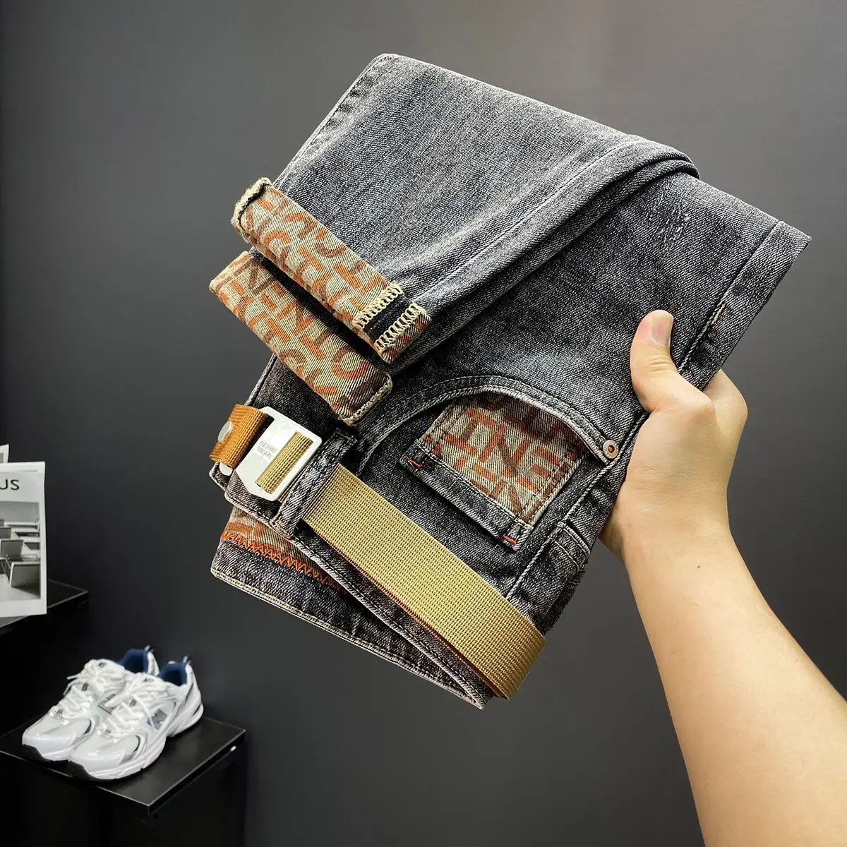 New Kpop Low Rise Jeans for Men Work Pants Comfortable