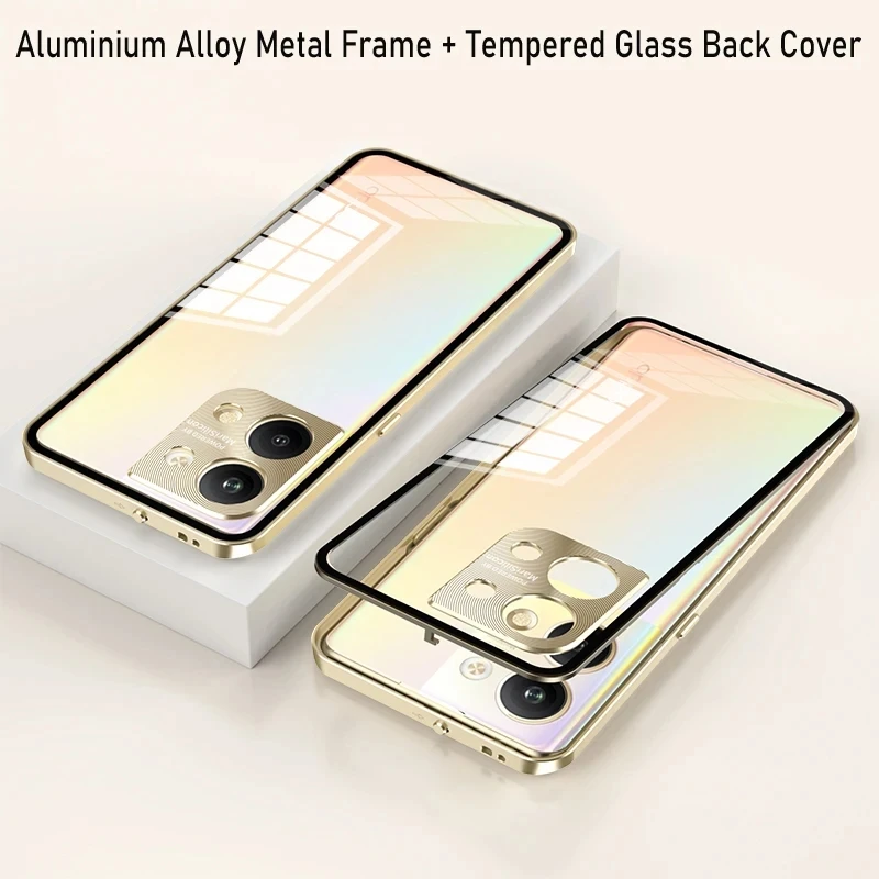 

Aluminum alloy metal back cover for OPPO Reno9 Pro Plus camera lens protection shell Reno9 Pro + frame bumper + tempered glass