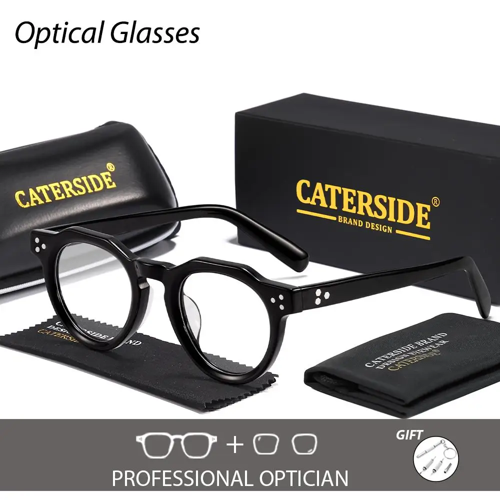 CATERSIDE Neue optische Brille für Herren, hochwertige Acetat-Brille mit Sehstärke, private Anpassung für Damen, runde Brillengläser – Detail 11
