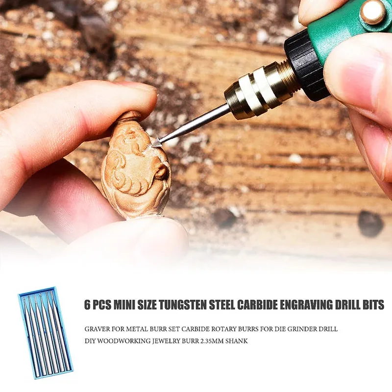 6pcs/set 2.35 Handle Tungsten Steel Engraving Cutter Electric Hollow New 204 Threading Machine Olive Core Carving Cut 1.0-2.3mm - Image 5