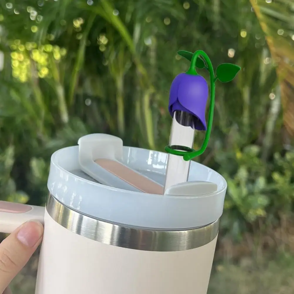 6-10MM Rose Flower Straw Cover BPA Free Silicone Reusable Dust-proof No Spill Tumbler Straw Tip Plug Topper Protector Cup Supply