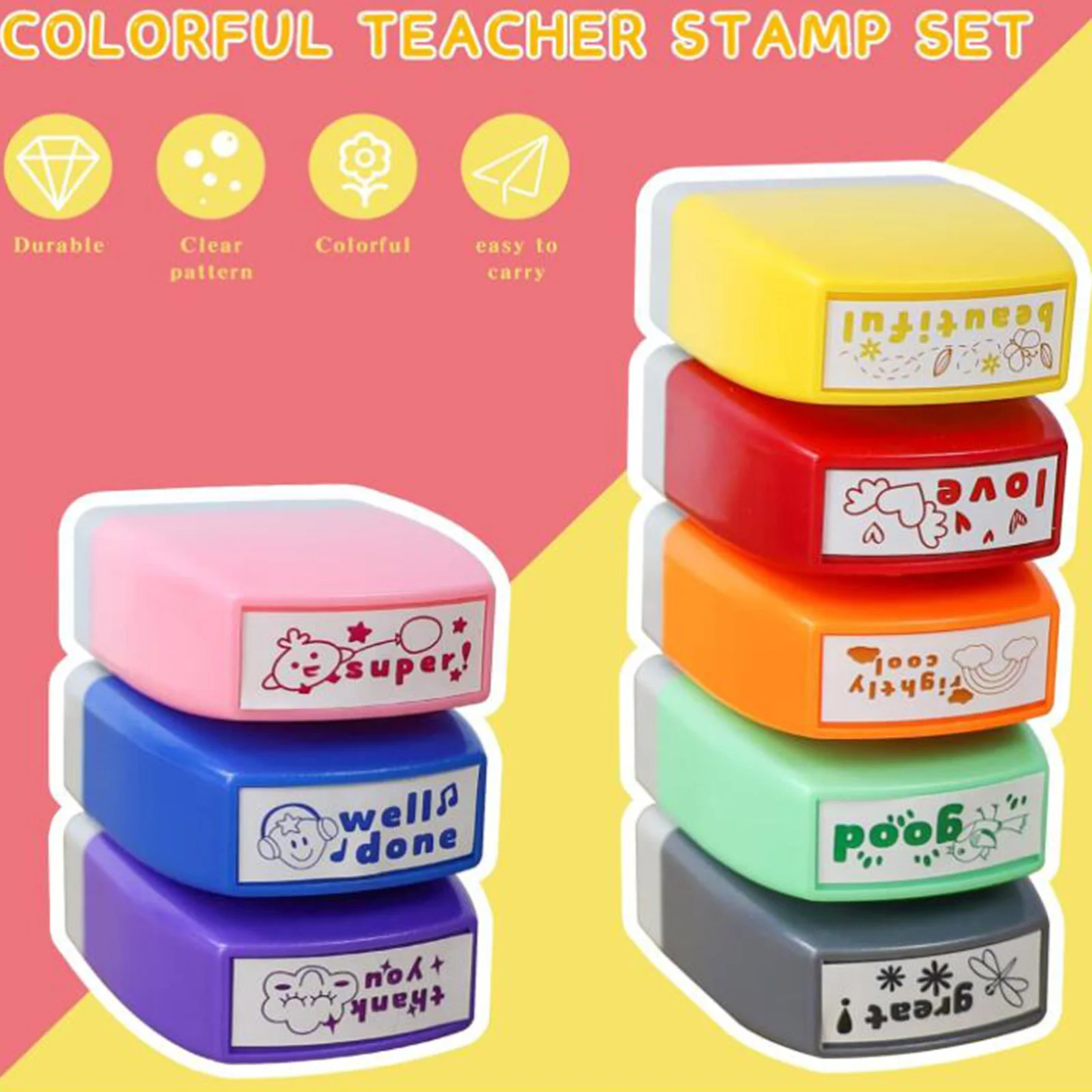 Teacher Stamps Self Inking Motivational Colorful Set Parent for School Supplies Classroom Reward Motivation Recognition 8Pcs self ink stamps