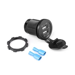 Dual USB Car Charger with Waterproof Power Adapter Socket, 5V 3.1A (LED without wires)