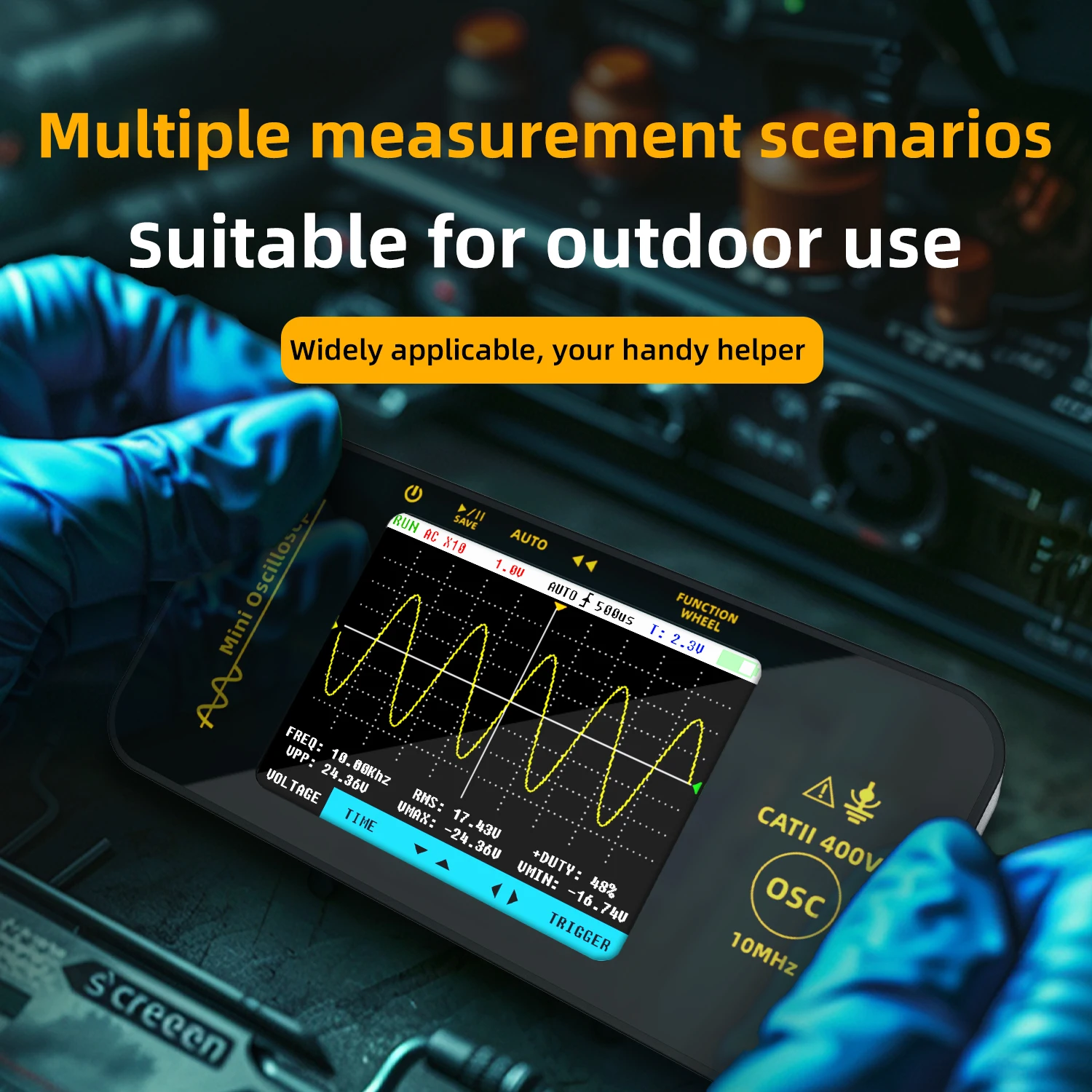 Oscilloscopio Digitale Portatile Fasizi – Schermo LCD 2,4", 100 MHz, 500 MS/s, Batteria Integrata 5000 MAh