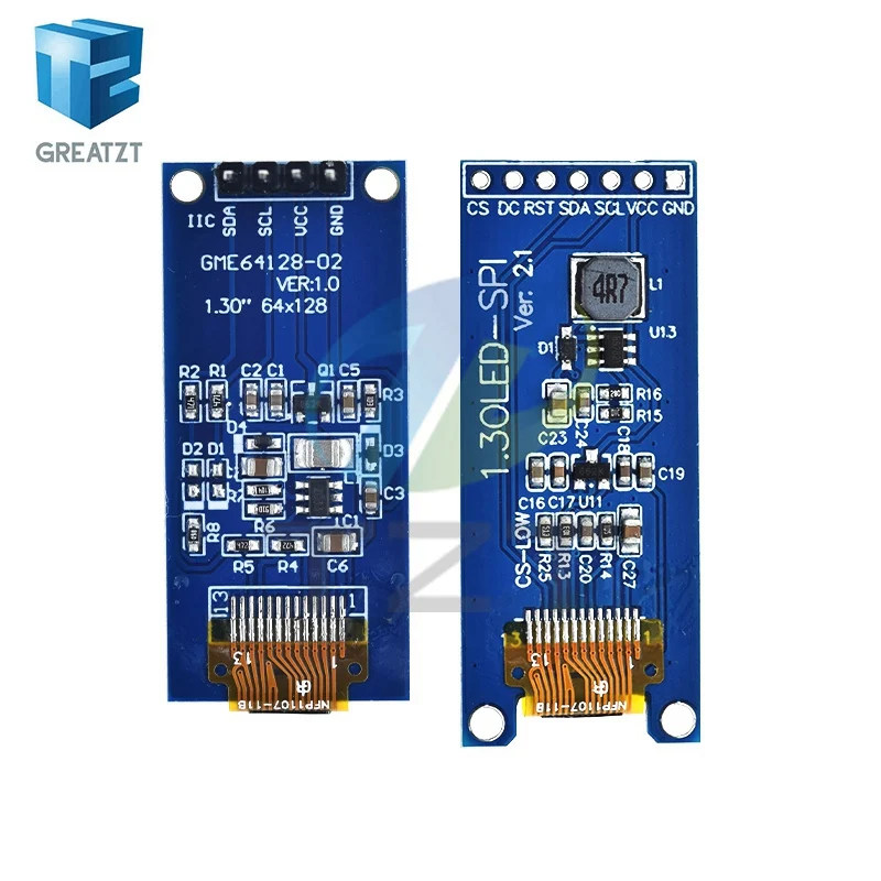 GREATZT 아두이노용 OLED 수직 스크린 모듈, 1.3 인치 OLED 디스플레이, 4 핀 7 핀 64 × 128 LCD 모듈, SH1107, 1.3 인치