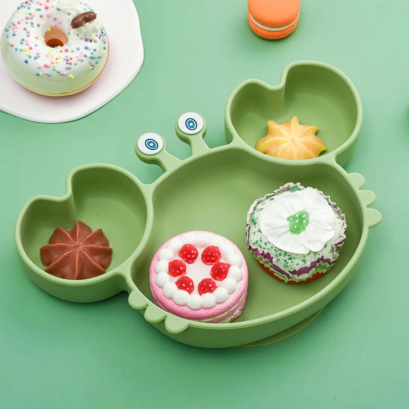 

Children's Silicone Divided Plate Cartoon Crab Plate Integrated Baby Food Tableware Anti-fall Belt Suction Plate