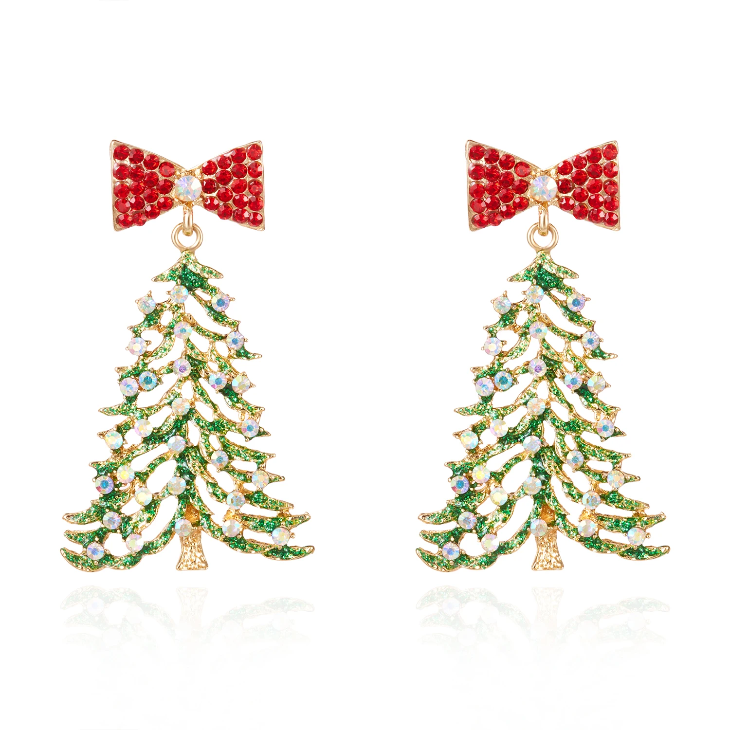 Weihnachten Damen Creolen-Set mit funkelndem Kristall-Zirkon-Baum-Anhänger, Neujahr, Party, Schmuck, Geschenk – Detail 10