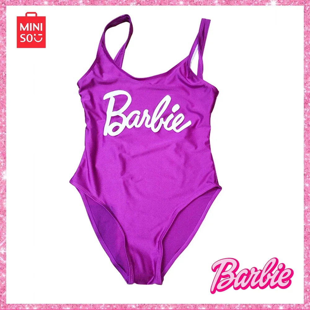 

New Miniso Barbie Letter Print Trend Bikini Backless One-Piece Spa Swimsuit Bikini Stage Bar Costume Girls Birthday Gift