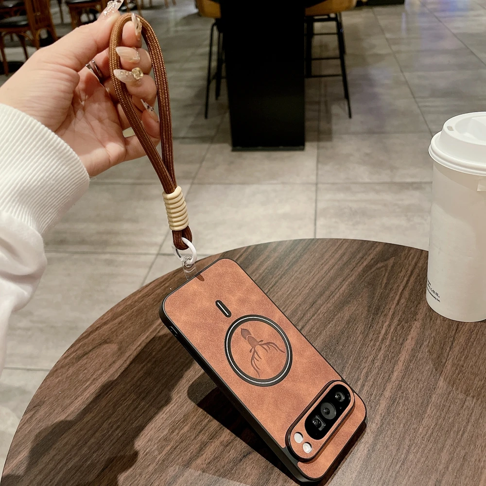 Cartoon Deer Leather Case with Wristband and Wireless Charger Cover