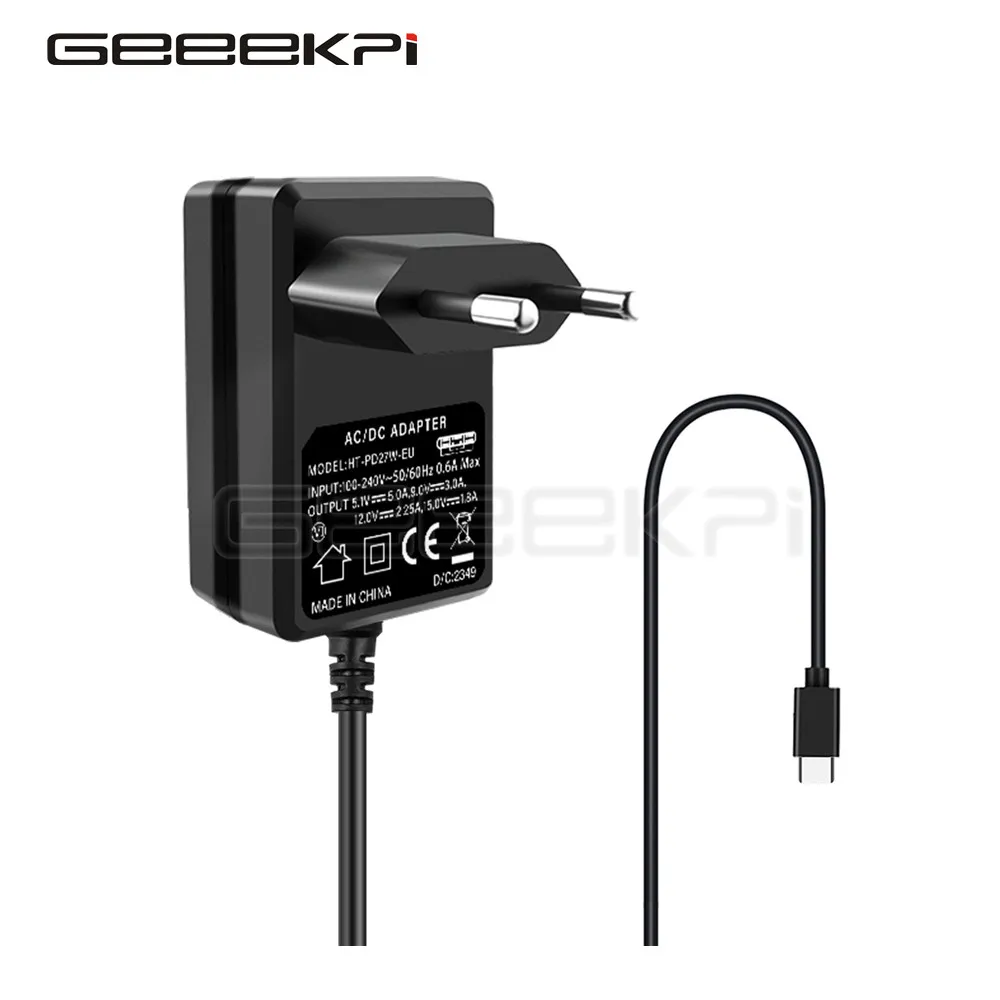 

GeeekPi Raspberry Pi 5 Power Supply Adapter 5V5A AC/DC 27W 5FT Cable EU / US / UK Plug Charger for Raspberry Pi5