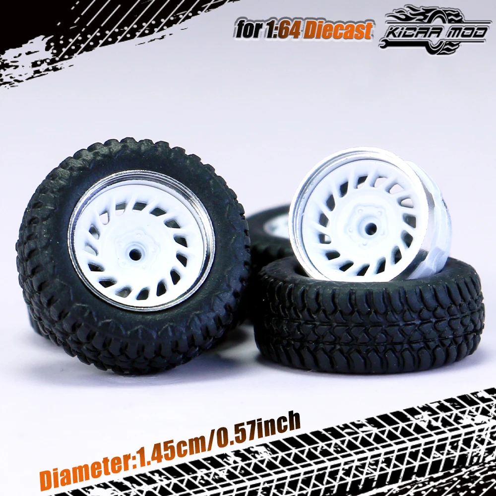 Kicarmod 1/64 Modellauto Allterrain-Räder mit Gummireifen Nietenachse Metallfelgen Durchmesser 14,5mm Umbauteile für Geländefahrzeuge – Detail 21