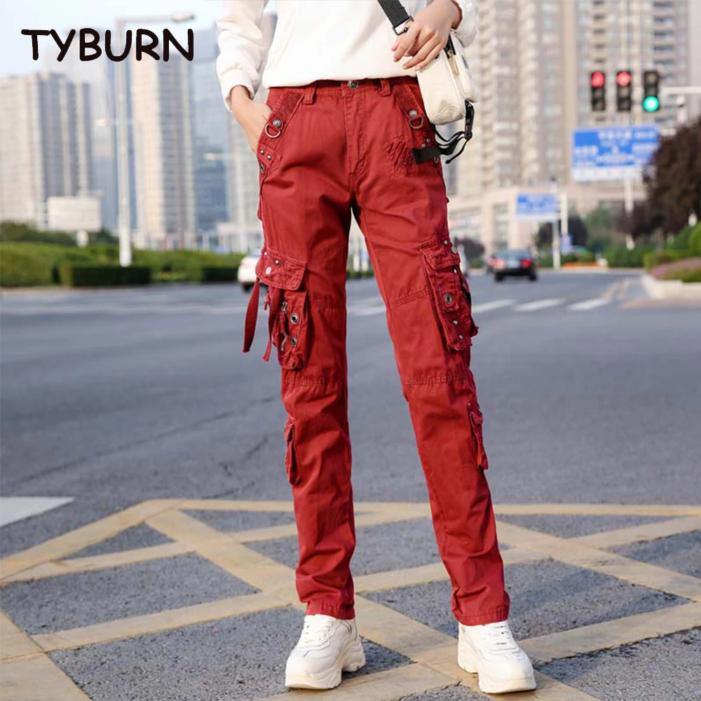 

TYBURN Four Seasons New High Waist Multi Pocket Workwear Pants Women's Oversized Loose Hip Hop Casual Straight Leg Street Pants