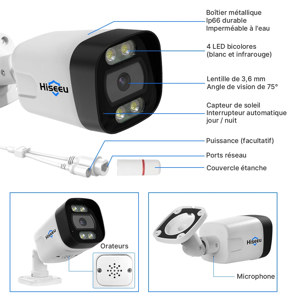 Hiseeu 5MP CCTV 10CH 4K NVR POE ONVIF Kit Caméra IP Camera Voiture Vigilância De Recul Security Protection Appareille Photo De Video Surveillance Maison pour La Maison Extérieure Camara Exterior