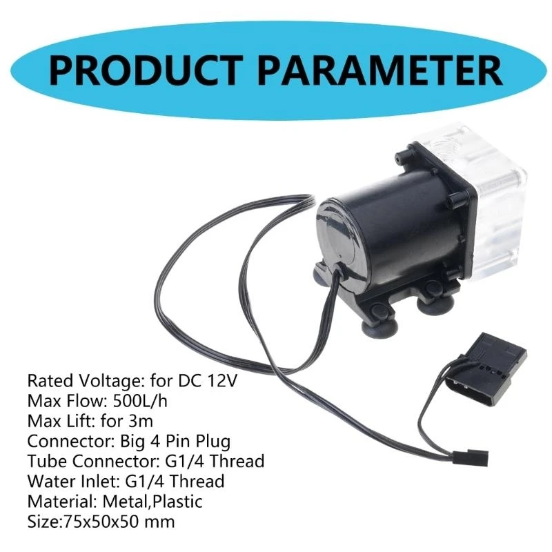 12V G1/4 스레드 흐름 500L/h CPU PC 컴퓨터 냉각 시스템 95AD 용 저소음 펌프 컴퓨터 냉각수 펌프
