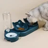 Pet Bowls With Water Feeder, 3 In 1 Ear Design Tilted Cat Water And Food Bowl Set With Gravity Water Bottle For Neck Protection 2