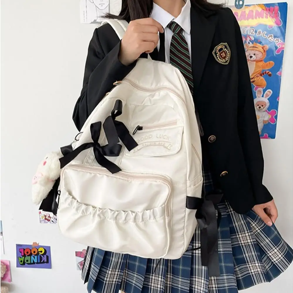 Waterproof Large-capacity Fashion Women Backpack White School Bags For Teenage Girls Canvas Casual Daypack Bag Travel Backbag 2