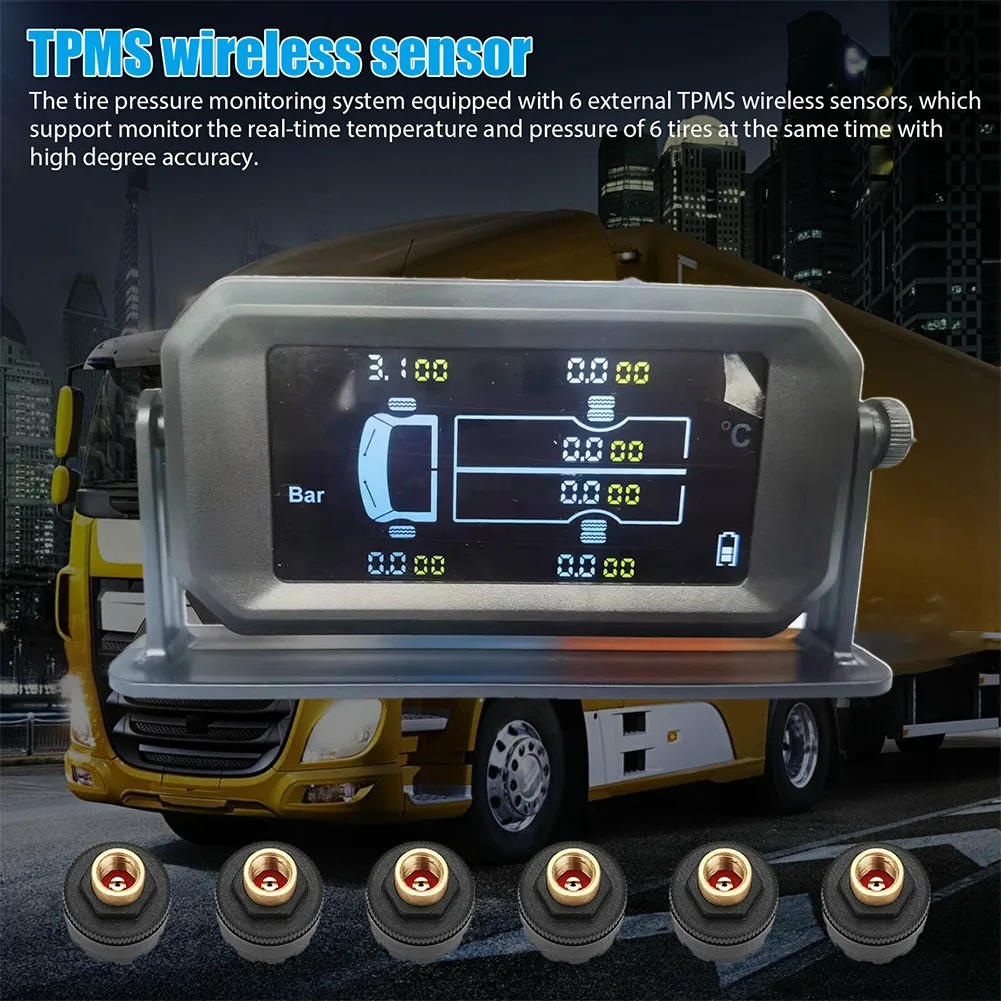 1x Solar Tpms Lcd Car Tire Pressure Receiver External Sensors Wireless