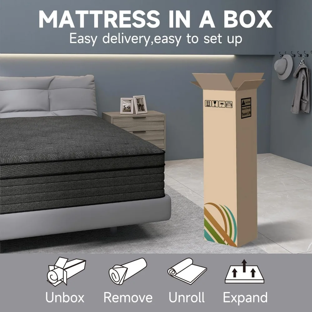 Queen Mattress,12 Inch Queen Size Mattress in A Box with Independent Pocket Spring,Memory Foam Hybrid Mattress,Pressure Reliving 5