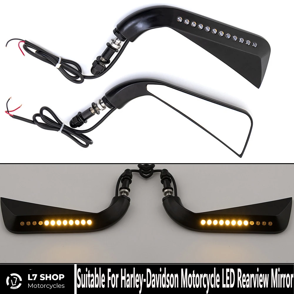 

Motorcycle Sickle Side Rearview Mirror Flowing Water LED Turn Signal Light For Harley Dyna Fatboy Softail Sportster