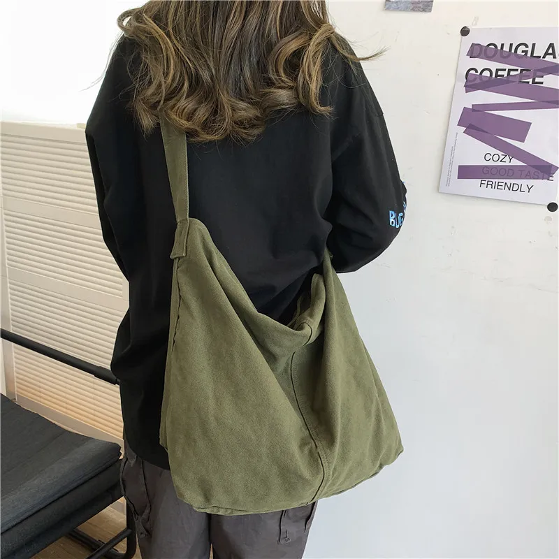 

Solid Canvas Women's Bag Large Shoulder Crossbody Bag Campus Eco Bag Korean Shopper Messenger Bag Y2K Handbags Student Satchel