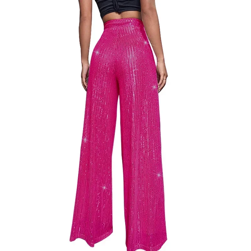 Women Sequin Flare Pants High Waist Sparkle Glitter Loose Wide Leg Pants Casual Long Trousers Party Clubwear Y2k Chic Streetwear