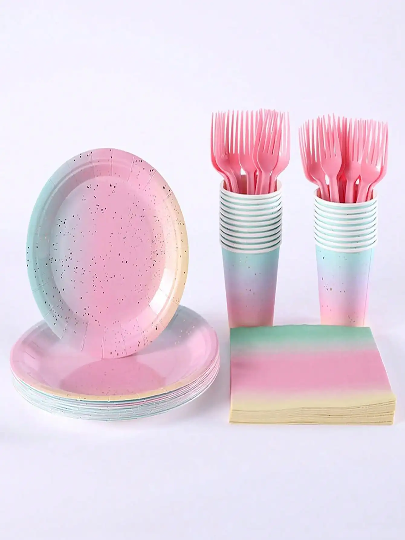 Rainbow Pastel Party Tableware Set Disposable Paper Plate Napkin Cup Fork Tableware for Birthday Party Christening Wedding party supplies birthday party supplies birthday tableware set disposable napkins