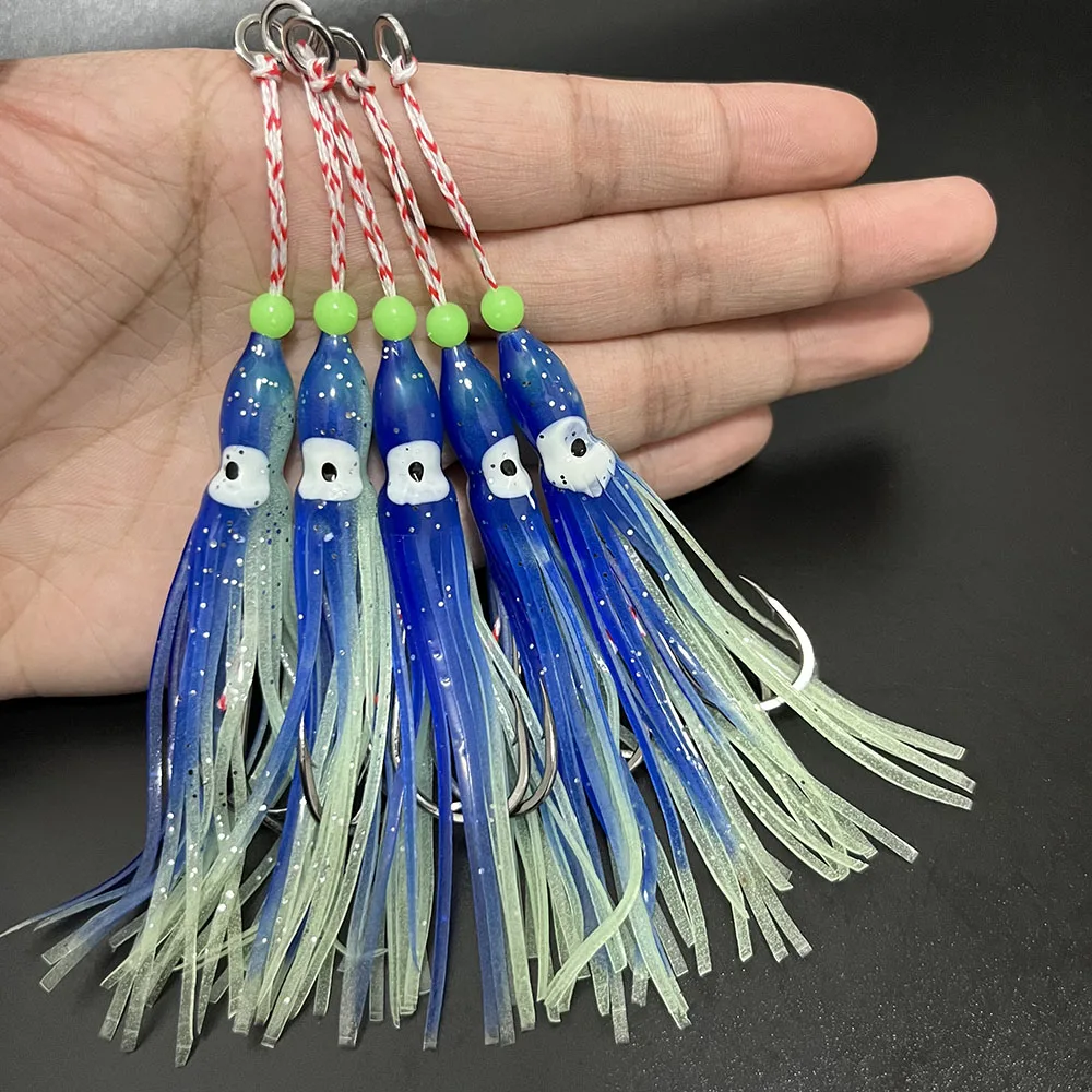 10pcs Glow Assist Crochets avec des jupes de calmar - Crochets de pêche