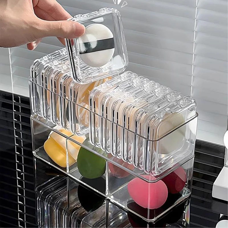 Makeup Puff Display Box Makeup Egg Storage Rack Air Cushion Puff Transparent Storage Holder Desktop Organization Tool 5