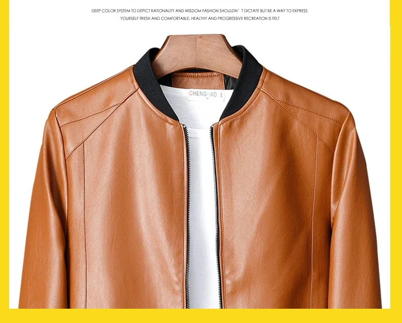 Big Size Leather Jacket Men Windproof Bomber Business Clothing Motorcycle Zipper Slim Coat PU Coats