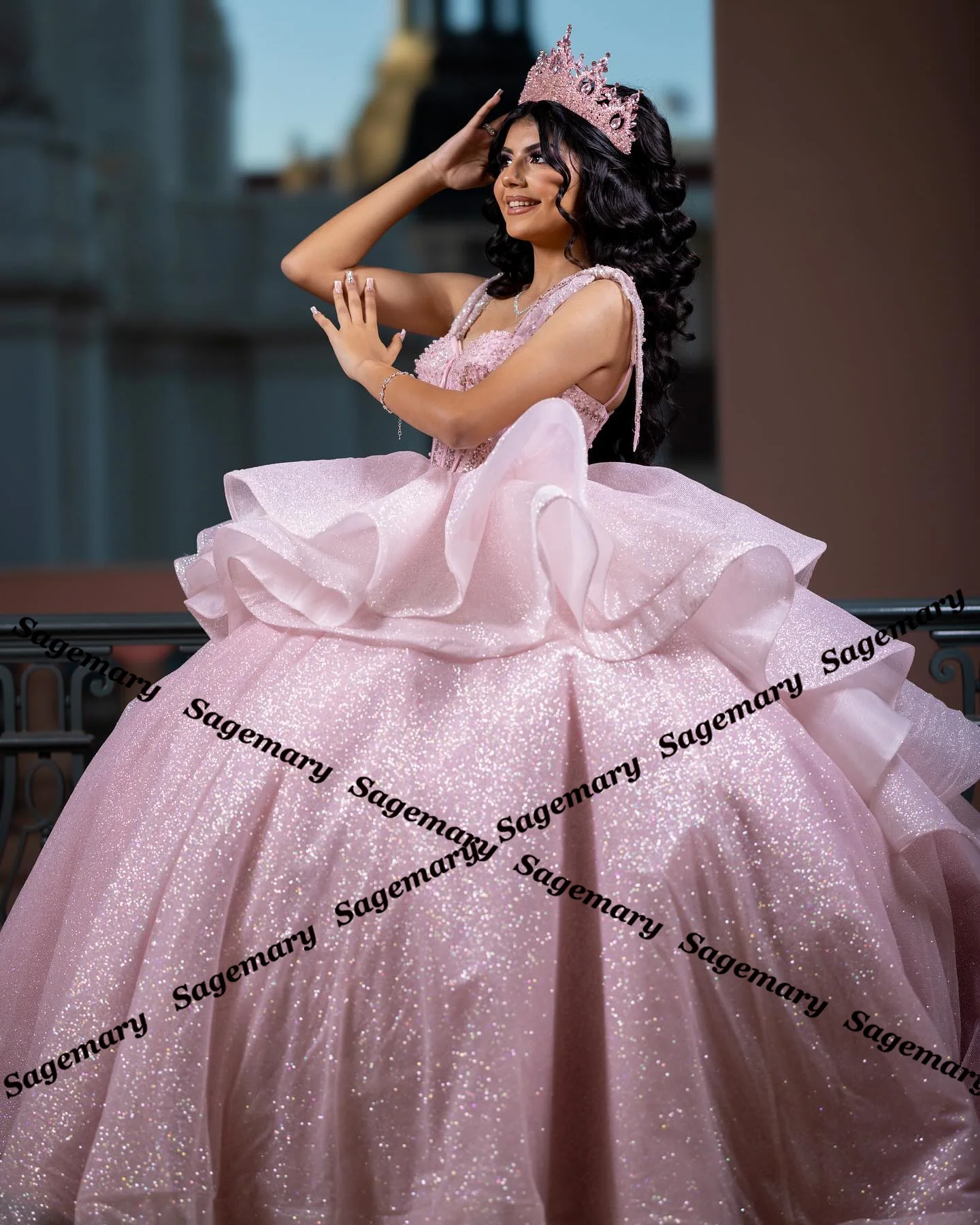 Sagemary Fairytale Quinceanera Dresses Sequined Ruched Sleeveless Spaghetti Straps Tulle Robe Quinceanera Rouge Customized