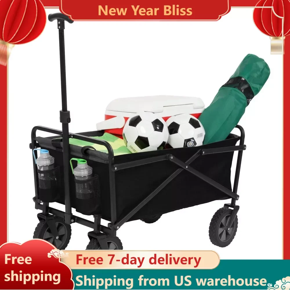 

Handcart Free Shipping Camping Chair SUW-200 Lightweight Steel Frame Folding Utility Wagon Cart With Pockets BLACK Trolley Carts