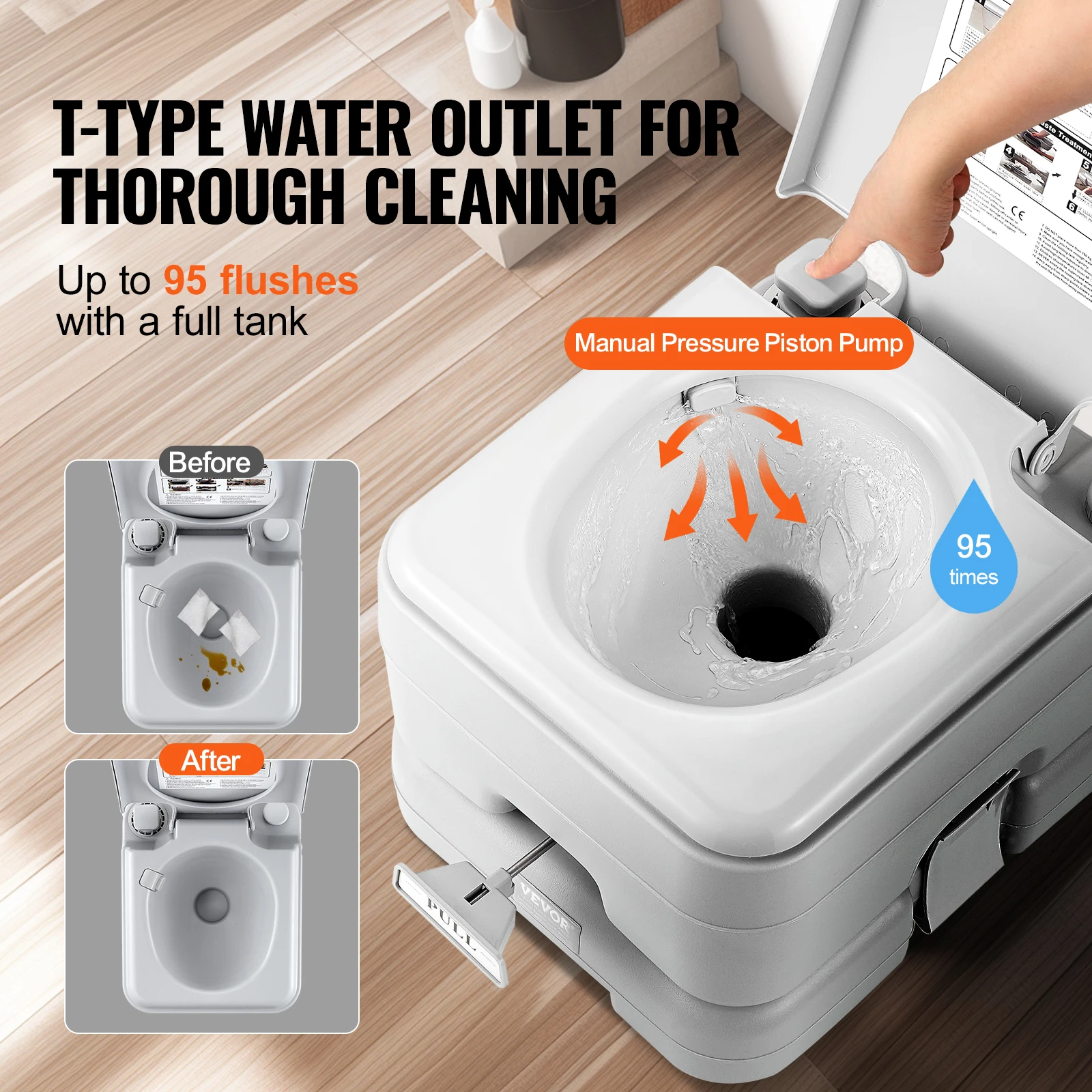 VEVOR Portable Toilet for Camping with 3.2 Gal Waste Tank&3.2 Gal Flush Tank Push-Button Odourless Travel Toilet for Camping Car 3