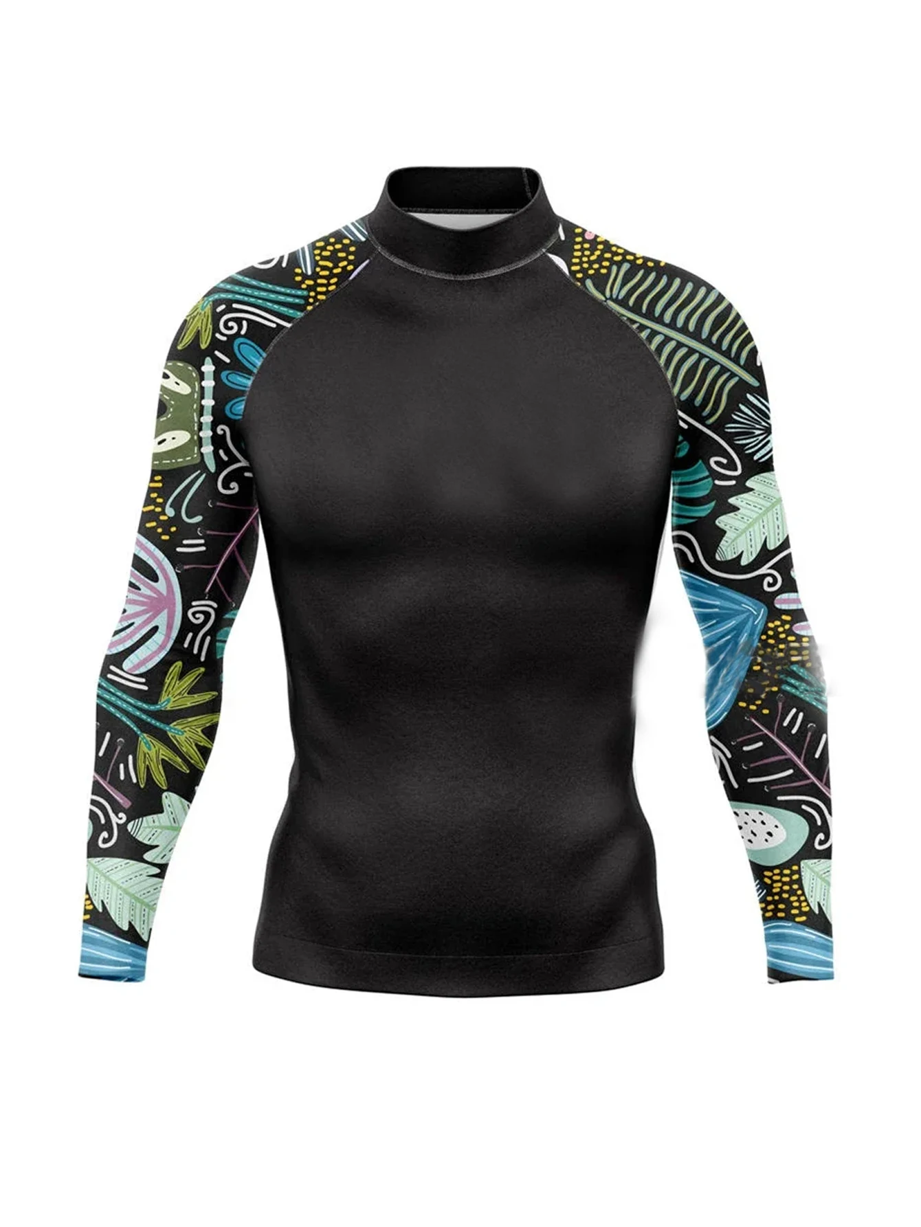 Men Long Sleeve Quick-drying Top Rash Guard Surf Shirts Swimming Rashguard Shirt Swimsuit UPF 50+ Beachwear