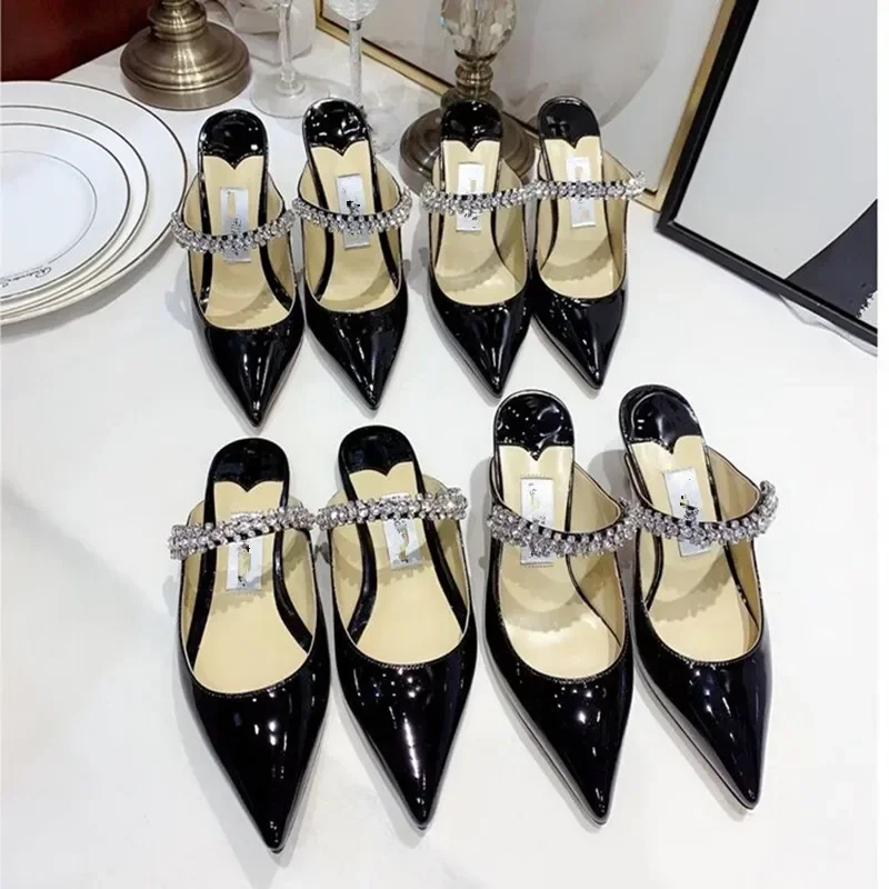 2024 European and American New Ladies High Heels High Quality Diamond Decorated Flat Shoes