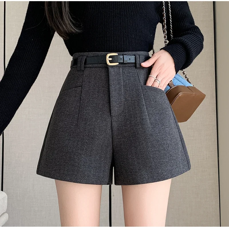 Duomofu Stylish Women's Casual Solid High Waist Wide Leg Shorts with Pocket Loose Woolen Suit Shorts Business Boot Shorts S-XL