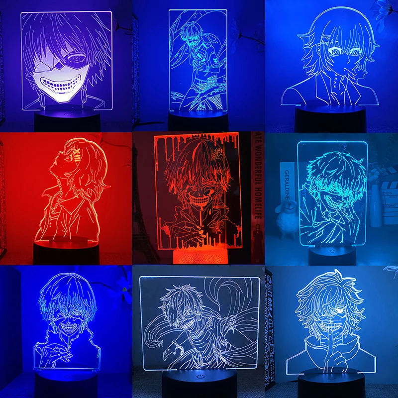 

Tokyo Ghoul Kaneki Ken Токийский Гуль канеки Кен 3d Светодиодная лампа для спальни ночное освещение аниме манжет фигурка Аватара декор комнаты разноцветный Сенсорный подарок
