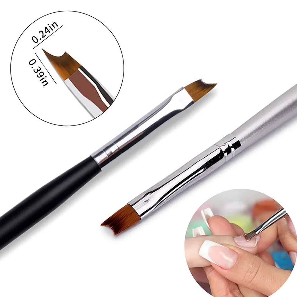 French Nail Art Brushes 16CM Crescent Oblique French Tip Brush Silver Black Handle Painting Drawing Tools Nail Art Supplies 1Pc