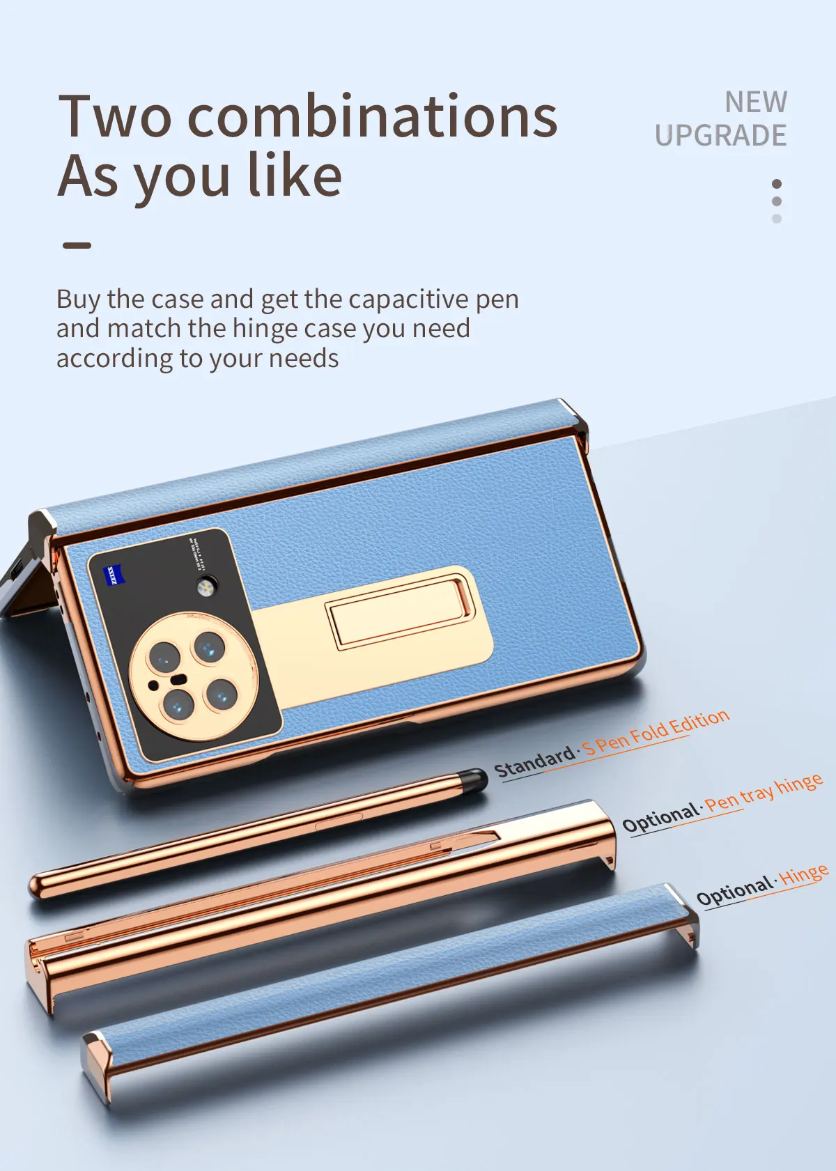 VIVO X FOLD Electroplated Hinged Leather Phone Case, Hidden Stand Covered With Tempered Glass Film Pencil Slot Box