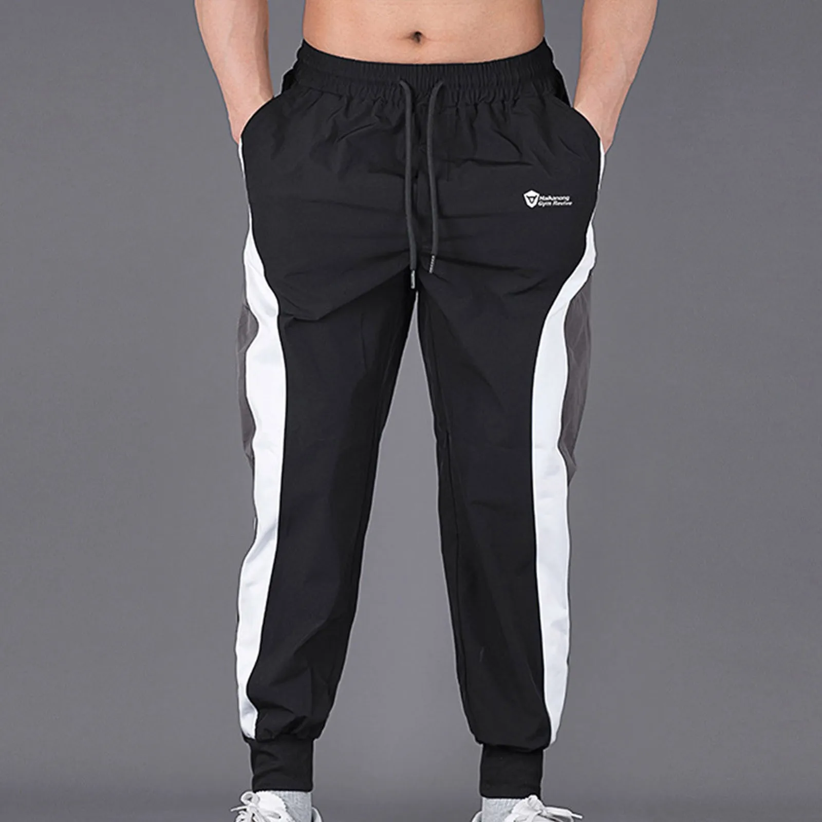 Color Block Harem Hip Men Pants Jogging Mid-Waist Drawstring Man Casual Trousers Y2k Clothing Pockets Pantalones Streetwear