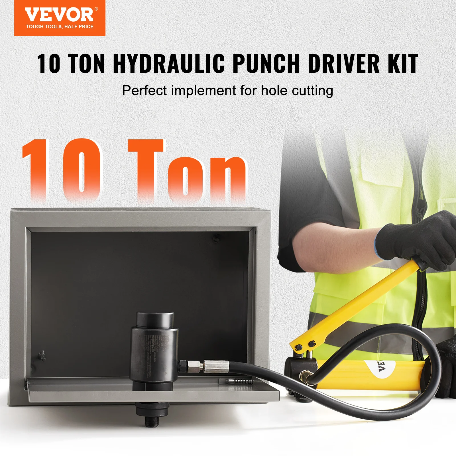 VEVOR 10Ton Hydraulic Knockout Punch Driver Kit 1/2"-2" w/ 6 Dies Carbon Steel Sheet Hole Opener Repair Tool Manual Hole Digger 2