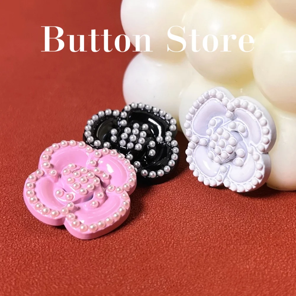 

5 Pieces Camellia Flower Pearl Buttons High-Grade Metal Buttons Fashion Coat Knitwear Dress Sweater Decorative Buttons Wholesale