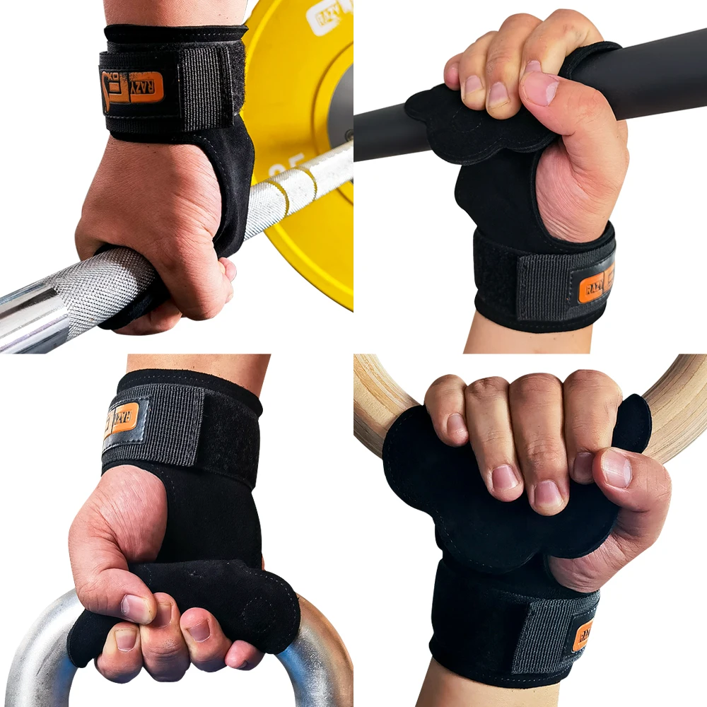 Hand Grips Cowhide Neoprene Padded Gymnastics Weightlifting Workout Gym Gloves Palm Protection for Kettlebell Pull Up Gymnastic