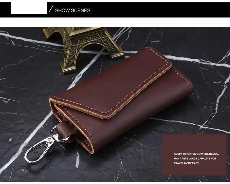 Genuine Leather Keychain Men Women Key Holder Organizer Pouch Cow Split Car Key Wallet Housekeeper Key Case Mini Card Bag A-001